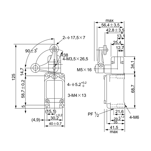 Interruptor de Límite Vertical CWLCA32-42M | 125/250 VAC, 250 VDC, 10A, NO/NC