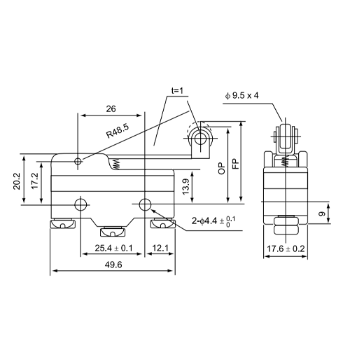 Micro-Interruptor 15Amp,NO/NC,125-250VAC,8-250V, CM-1703N