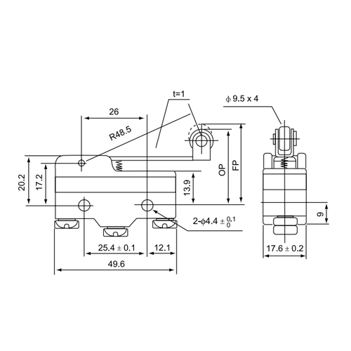 Micro-Interruptor CM-1703NM | 15Amp, NO/NC, 125-250VAC, 8-250V DC