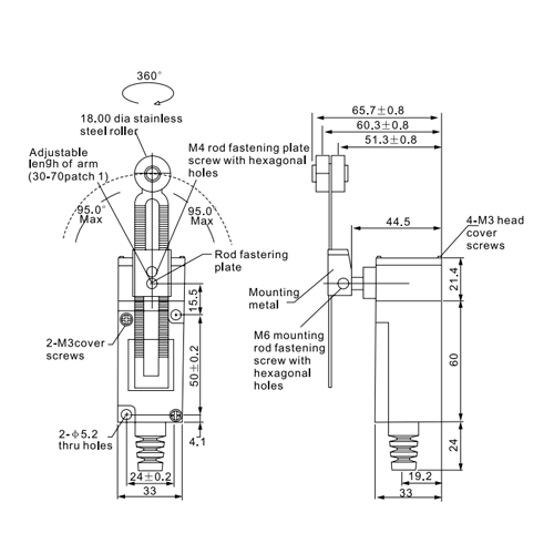 Interruptor de Límite Vertical CHL-5030M | 125/250 vac, 250 vdc, 5 amp, NO, NC, Metálico